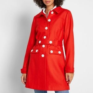 Modcloth Red Wool Car Coat L